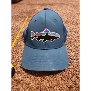 Patagonia Fitz Roy Fish Hat Cap Snap‎ Back Adjustable Trucker Powder Blue Trout